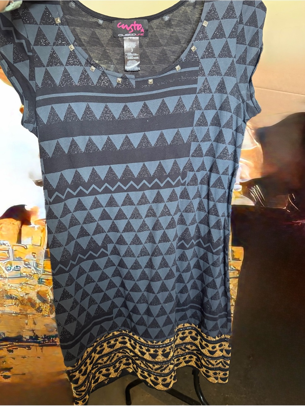Custo Barcelona Navy and Black Geometric Scoop Neck Tunic
